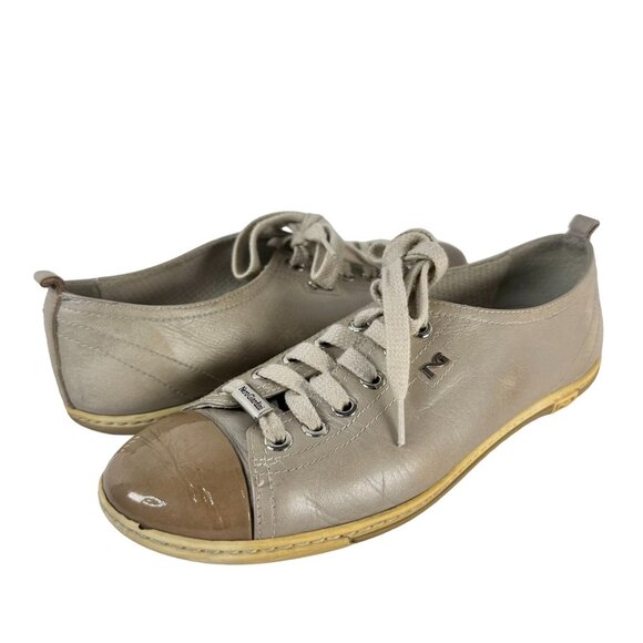 NeroGiardini Retro Beige Leather Sneakers With Patent Womens 36 vintage glam - Picture 1 of 10